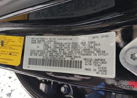 2002 Lexus Rx 300 from USA, damaged, VIN JTJGF10U620122318